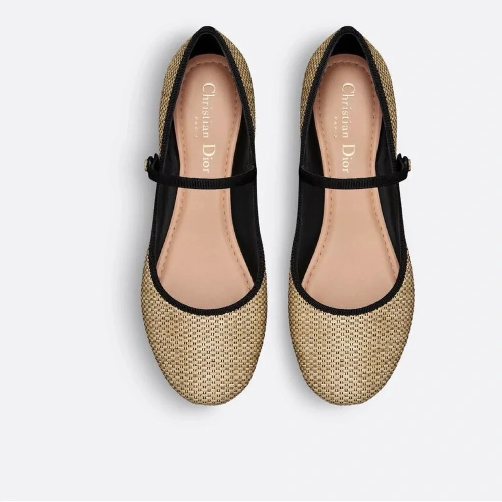 Dior NEW Black and Tan raffia Mary Jane Women's Flats - Picture 2 of 3